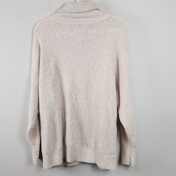 Aerie Sz Medium Beige Waffle Knit Half-Zip Sweater Ribbed Mock Neck - Picture 8 of 12